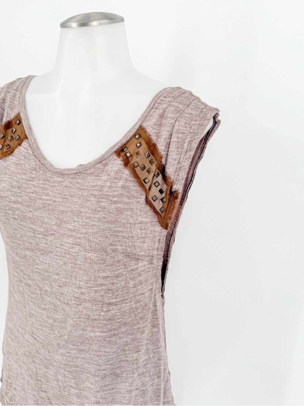 We The Free Brown Knit Tank with Studded Leather Accents - Picture 3 of 7